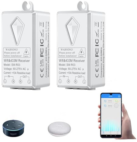 Smart Lichtschalter Modul, NineLeaf 2PK WiFi Mini Wireless Switch, Sprachsteuerung, App-Steuerung, Multi-Funktions Mini DIY WLAN Switch, Alexa Echo, Google Home, Smart Life, Tuya App Kompatibel