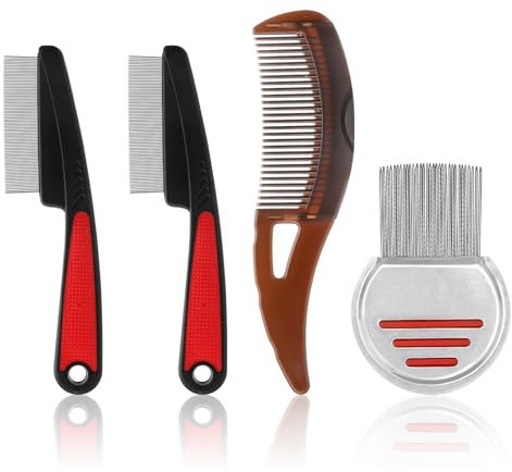 HENGBIRD 4 Stück Edelstahl Läusekamm Schuppenkamm für Menschen Rostfreier Stahl Flohkamm Hunde Profi Tränenfleckentferner Kamm für Hunde Katzen Stainless Steel Fine Tooth Comb für Kinder Erwachsene