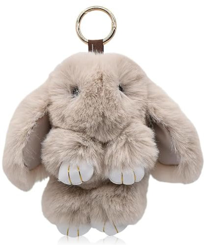 CHENGLI Plüsch Hase Schlüsselanhänger,Süße Hase Pompon Schlüsselanhänger,flauschiger Pompon-Schlüsselanhänger, Anhänger, Handtasche Autoschlüssel Accessoires Dekoration Für Damen Und Mädchen-Khaki