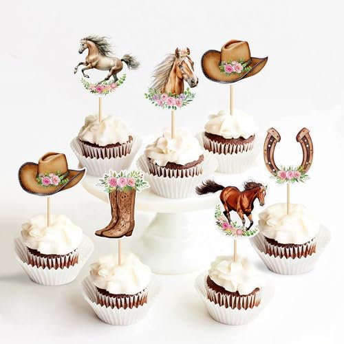 Blumomon 30 Stück Pferd Cupcake Topper Dschungel Safari Tiere Kuchen Dekoration Cowboy Cupcakes Babyparty Kindergeburtstag Party Supplie