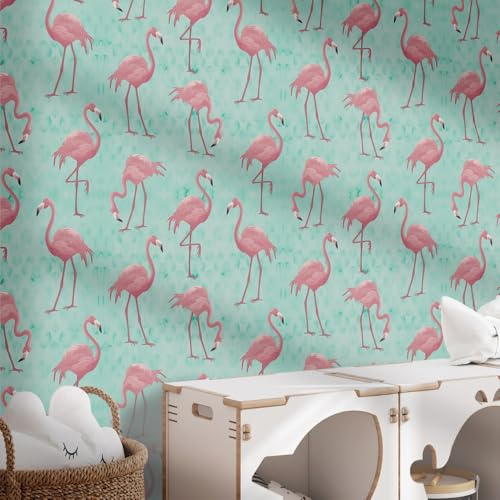 Wallpaper Mint Green Animal Sticky Back Kitchen Wallpapers Art Deco Self Adhesive Wall Paper Peel and Stick Waterproof Removable Walpaper Bedroom Bathroom Living Room 38.6x480.6cm/1 roll