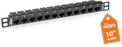 Tecmojo 12-Port Cat6 Patch Panel, 0.5U Rack Mount Modular Panel with Keystone Coupler, for 10 Width Server Rack & Network Cabinet, Gigabit Ethernet, Black