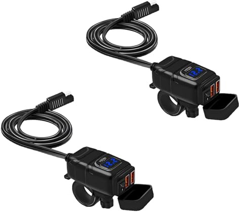 Lancoon Pack 2 Cargadores USB Moto/Coche Dual QC 3.0 con Interruptor On/Off, 12V-24V Impermeable (Soporte Manillar)