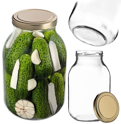 KADAX Barattolo in Vetro 3L Ø82mm Oro – per crauti, Kimchi, Kombucha, fermentazione | Tappo a Vite ermetico, ermetico, Lavabile in lavastoviglie, BPA-Free | Barattolo di fermentazione