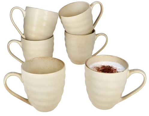 MamboCat CLAY BEIGE 6er Set Kaffeebecher I 320ml I Becher aus Steingut I beige mit Strudel-Dekor I für 6 Personen I Heißgetränke wie Tee, Kakao, Cappuccino