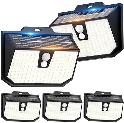 Yolsunes Solarlampen für Außen mit Bewegungsmelder IP65，5 Stück Kaltweiß | Solar Lampe Outdoor Wasserdichte 3 Modi PIR-Bewegungssensor，132 Ultrahelle LED-Birnen Wandleuchte für Hof Garten Garage