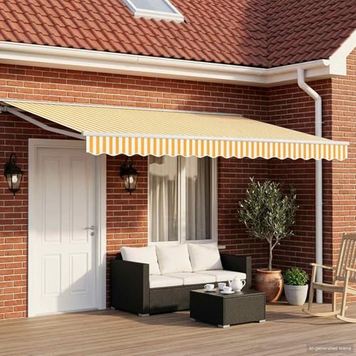 sephironlbb Telaio Tenda da Sole Manuale con LED Giallo e Bianco 4×3,5 Metri Tenda da Sole Resistente alle intemperie con Braccio Articolato, Estensibile e Resistente ai raggi UV, Ideale per Giardino