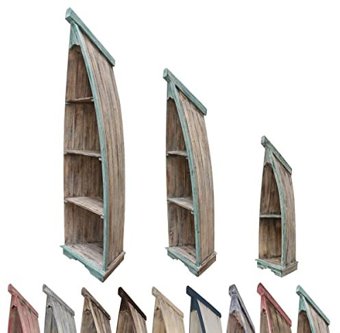 Oriental Galerie Regal in Bootsform Badregal Bootsregal Boot Regal Bücherregal Bücherschrank Standregal Aufbewahrung 203 cm Albesia Holz Braun Grün