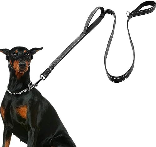 Laisse pour Gros Chien, Laisse Corde pour Chien avec Poignée Rembourrée Douce, HRYSPN Fils Très Réfléchissants, 1,5 m Corde Laisse pour Tous Les Chiens de Taille, Noir