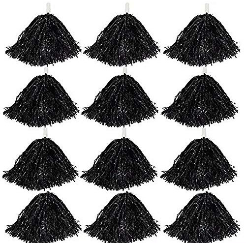 CRIVERS 12pc Cheerleading Pom Poms, Cheerleader Pompons für Ball Dance Kostüm Night Party Sports (schwarz, 30g)