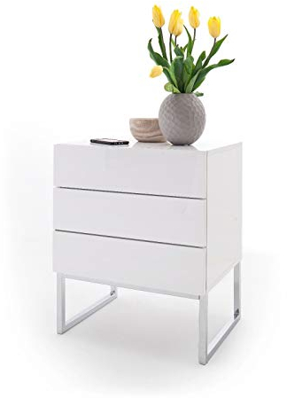 Robas Lund Nachtkonsole weiß hochglanz, Nachtkommode mit Schubladen Touch to open für Polsterbett Nako Boxspringbett Nachtschrank, BxHxT 50x60x40 cm