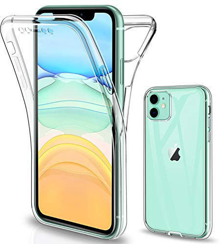 Gnews Hülle Kompatibel mit iPhone 11, Kompatibel mit iPhone 11 Schutzhülle 360 Grad Full Body Front Und Rückenschutz Handyhülle Transparent Silikon Durchsichtige TPU Bumper für iPhone 11-6.1 Zoll