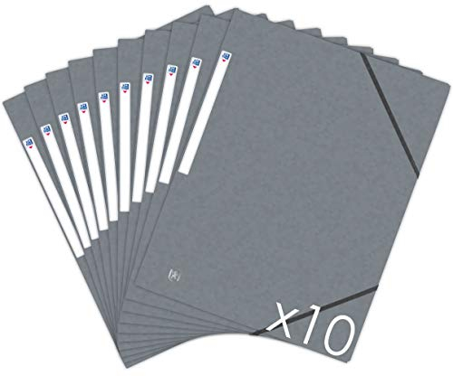 Oxford Topfile+ Dokumentenmappe, 3 Klappen, A4, mit Gummizug, Grau, 10 Stück