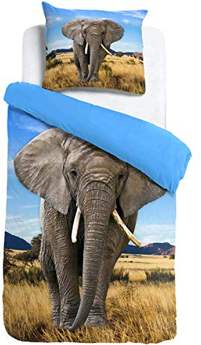 ESPiCO Bettwäsche Sleep and Dream Elefant Blau Wildnis Afrika Safari Wildtier Tiermotiv Renforcé, Größe:135 cm x 200 cm