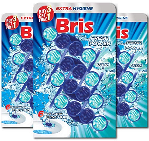 Bris WC Frisch Blau Fresh Power - WC-Reiniger, Extra Hygiene, Antikalk, Antischmutz Kloreiniger Tabs, 12er Pack (3x 4x 55g)