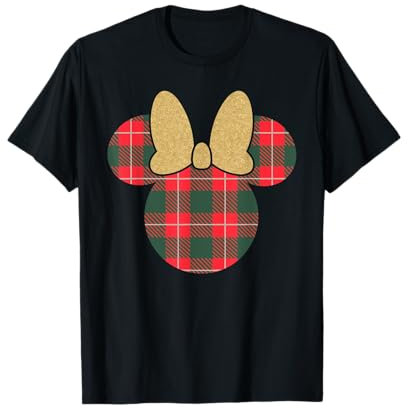 Disney Minnie Mouse Icon Holiday Plaid & Gold Bow T-Shirt