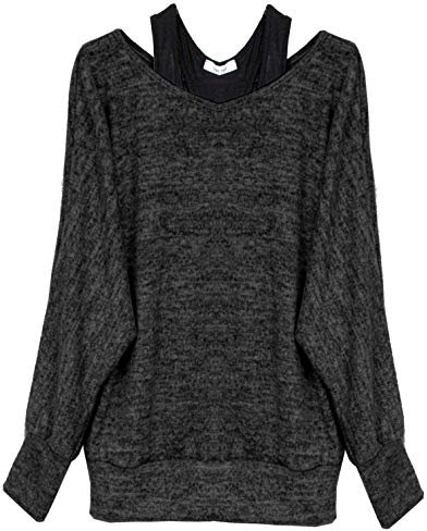 Van Der Rich ® - Oversize Oberteile Tshirt/Pullover (2 Stück) - Damen (M, Schwarz Pullover)