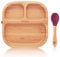 bambuskind Assiette enfant avec ventouse cerise I Livre de recettes (français non garanti) I Assiette bébé antidérapante en bambou avec cuillère I Set de vaisselle pour apprendre à manger I Sans