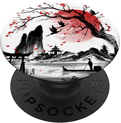 Vintage Sakura Japan Graphic Kawaii Mount Fuji Tokyo PopSockets PopGrip: Ausziehbarer Sockel und Griff für Handys/Tablets mit Tauschbarem Top PopSockets Klebender PopGrip