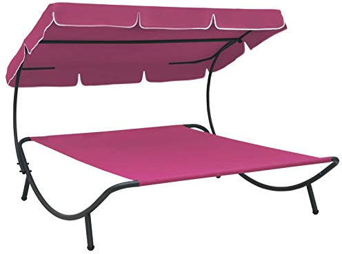 Tidyard Sonnenliege Doppelliege mit Dach für 2-Personen Doppel Gartenliege mit Sonnendach für Garten oder Balkon, 200 x 173 x 135 cm Rosa