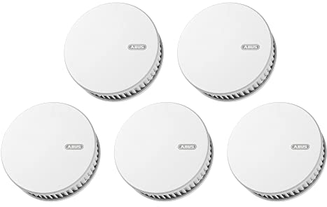 ABUS Rauchmelder RWM250 - 5er Set mit 12-Jahres-Batterie & Hitzewarnfunktion - für Küchen, Wohnräume und Wohnwagen - Q-Label & DIN EN14604 zertifiziert - Weiß