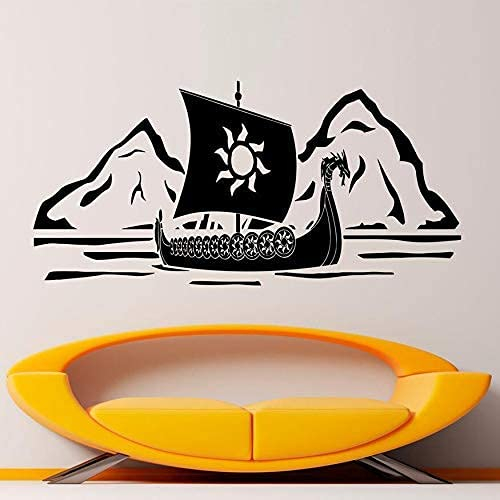 Wikinger Schiff Wandtattoo Norseman Krieger Vinyl Wandaufkleber Home Innendekoration Kunst Abnehmbare Wohnzimmer Dekoration Design 87X42Cm
