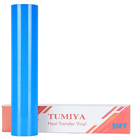 TUMIYA HTV Vinyl - 12 x 35 Ft Heat Transfer Vinyl, Light Blue Iron on Vinyl, Glossy Adhesive HTV Vinyl for Cricut & Cameo - Easy to Cut & Weed for Heat Vinyl Design(Light Blue)