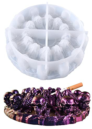 KyeeaDIY Silikonform Schädel Aschenbecher Harzform Epoxidharz Formen 3D Schädel Harz Gießform Silikon Skelette Ashtray Kristall Epoxid-Form DIY Halloween Kerzenständer Heimtextilien (1px skull mold)