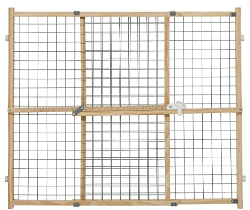 New World Wire Mesh Pet Safety Gate, Dog Gate Expands From 73.6 - 127 cm Wide, 81.3 cm Tall, Wood, Powder Coated Wire, B2932WWM-2