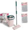 York Flachmopp Handy mit Stiel und Eimer | aus Mikrofaser | saugfähig | für Bodenreinigung | ohne Wasserflecke | Rosa-grün | 2 Extra-Kartuschen | Eimer Kapazität: 6 Liter | Länge des Griffs: 120 cm…