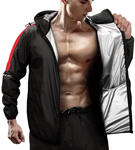 RDX Schwitzanzug Zum Abnehmen, Saunaanzug REACH OEKO TEX 100 ZERTIFIZIERT, Kapuzen Anzug Sauna Suit Sweatanzug Sportanzug Trainingsanzug Thermo Sweatsuit Boxen MMA Gym Fitness Laufen Herren Damen