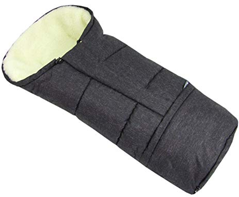 BAMBINIWELT Winterfußsack Fußsack für Kinderwagen, Buggy oder Schlitten, in Mumienform, aus Wolle, Größe anpassbar, MUMIE MELIERT (schwarz MELIERT)