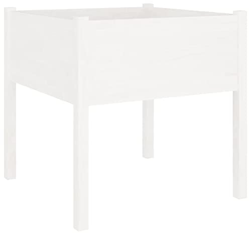 vidaXL Massivholz Kiefer Pflanzkübel Hochbeet Pflanzbeet Gemüsebeet Pflanzkasten Blumenbeet Blumenkasten Blumenkübel Frühbeet Weiß 70x70x70cm