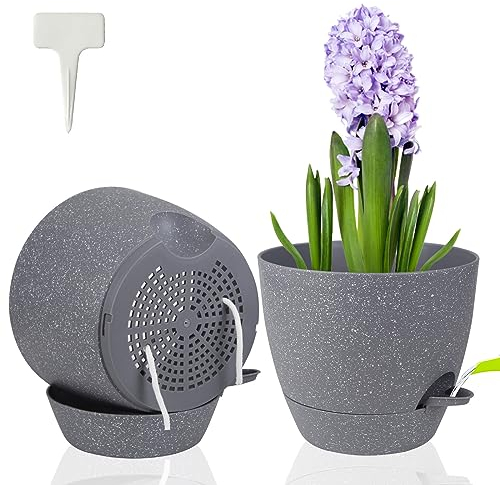 STURME 15CM Indoor Plant Pots - 3 Pack, Self Watering with Reservoir & Drainage, Suitable for Flowers, Modern Decorative Plastic Pots (Grey)