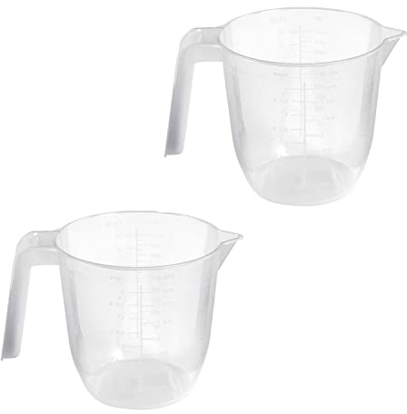 D.A.Y. Republic Set of 2 Plastic Lightweight 1L Measuring Jugs, Sturdy and Hardwearing, Easily Storable and Stackable, Measuring Scale Markings on The Side in ml and Ounces, BPA Free (1L Two Pack)