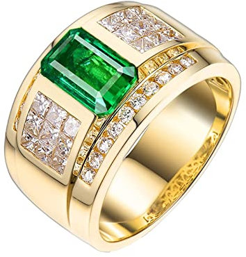 Daesar Trauring 750 Gold mit Edelstein, Herren Ring mit 2ct Smaragd Bandring Verlobungsring und Eheringe Nickelfrei Ringgröße 63 (20.1)