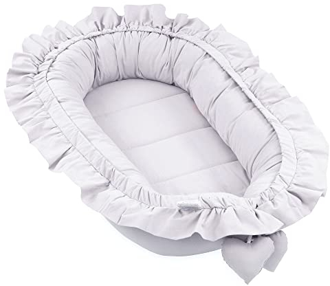 Babynest babynestchen neugeborene mit tragegriff 90 x 50 cm baby nestchen tragbar nest für bett kinder kuschelnest coccon für Jungen und Mädchen Gräulich