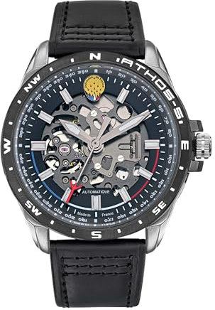 Patrouille de France Montre Aviateur Athos 5 - Automatique Squelette - Cuir Noir