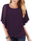 Vafoly Damen Chiffon Lose Fledermaus Bluse mit Kurzen Flatter ärmel Leichte Fließende Bluse Rundhalsausschnitt Doppellagige Poncho Tuniken Dunkelviolett XXL