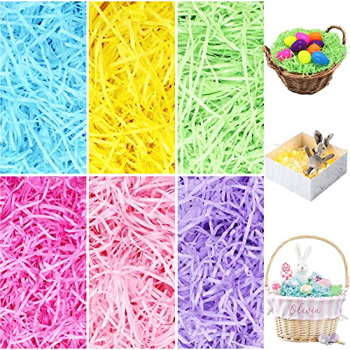 Hifunwu 300 g di erba pasquale riciclabile per erba pasquale, cesto di carta riciclabile, con 6 colori per riempire cesti regalo di Pasqua, confezione regalo, decorazioni per feste di Pasqua