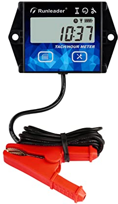 Runleader Digitaler LCD-Stundendrehzahlmesser mit Krokodilklemme, Hintergrundbeleuchtungsanzeige, Batterie austauschbar für Gartentraktorgenerator, Kompressor, Motorrad-ATV-Außenbordmotor.