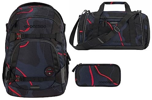 coocazoo MATE Schulrucksack-Set 3tlg inkl. Sporttasche und Schlamperbox (Lava Lines)
