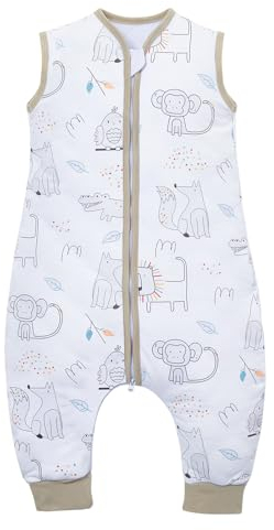 Lictin Schlafsack mit Füßen 2.5 Tog, Winterschlafsack mit Füßen 90cm, Baumwolle Baby Schlafsack mit Füßen, Fröhlicher Tierpark Schlafsack mit Beinen, Winterschlafsack mit Füßen für Baby