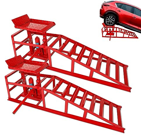KAFLLA 2-Pack 5 Ton Low Profile Hydraulic Car Ramps, Adjustable Car Lift Service Ramps for Oil Changes, Height Range 9.8 to 15, for SUVs & Light-Duty Trucks