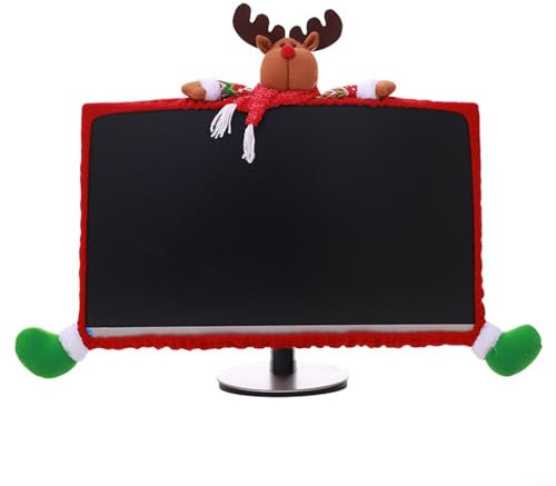 Christmas Computer Monitor Cover, Elastic Xmas Screen Cover Decorations Christmas LCD Display Bumper Case Cover Decor Computer PC TV Monitor Non-woven(Elk)