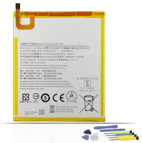 K KYUER SWD-WT-N8 Tablet Batteria compatibile con Samsung Galaxy Tab A 8.0 2019 8 8.0 Series 4G LTE WiFi SM-T290 SM-T295 SM-T297 SM-T290N SM-T295N SM-T297N 32GB 64GB SM-T290NZSAXAR SM-T290NZKADBT