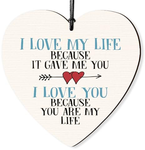 Dorothy Spring I Love My Life I Love You Hanging Wooden Heart Wall Sign Love Token Plaque Gift for Him Her Keepsake