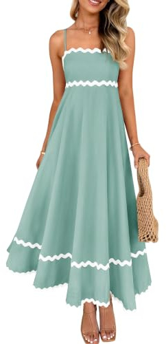 ZESICA Damen-Sommerkleid 2025 mit Spaghettiträgern, ärmellos, rückenfrei, fließend, geraffte Spitze, Glocken-Midikleid, Schwingung