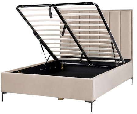 Beliani Polsterbett Samtstoff Beige Taupe 140x200 cm mit Bettkasten hochklappbar Sezanne