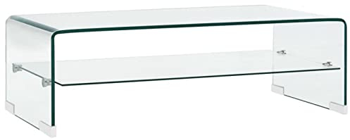 Rantry Couchtisch Wohnzimmertisch Sofatisch Beistelltisch Teetisch Glastisch Kaffeetisch Tisch für Schlafzimmer Wohnzimmer Transparent Hartglas 98×45×31 cm